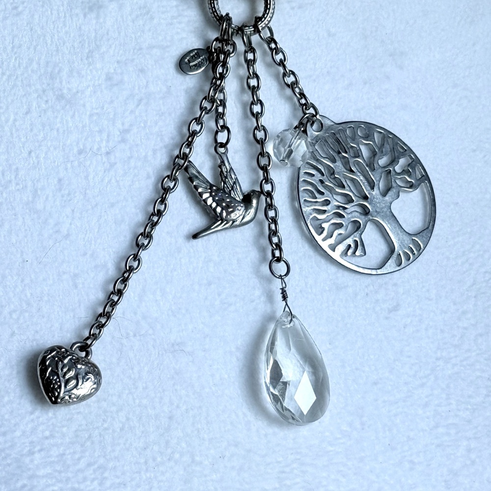 🌳 Cookie Lee Silver Charm Necklace w/Heart Dove Crystal Accents & Tree of Life - Picture 7 of 11